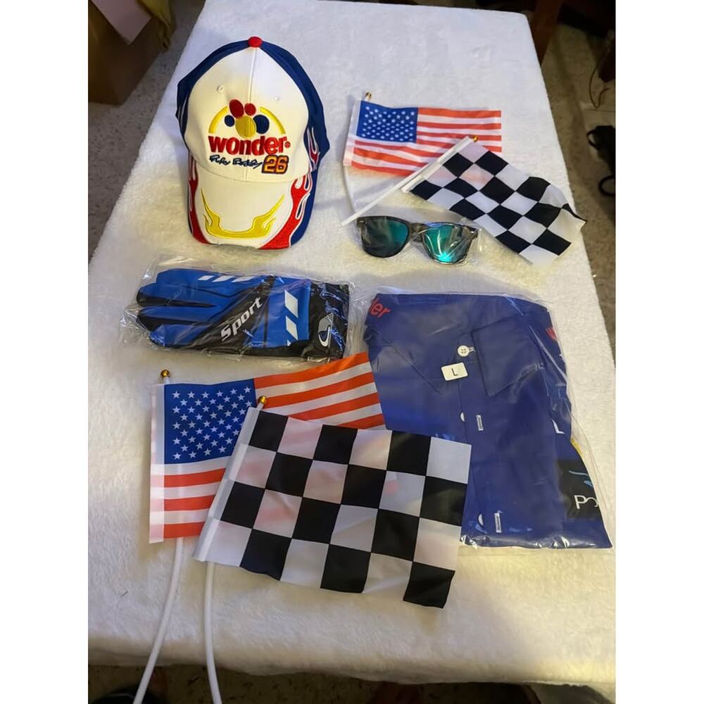 Ricky Bobby Costume Set Talladega Nights Hat Shirt Gloves Adult Large